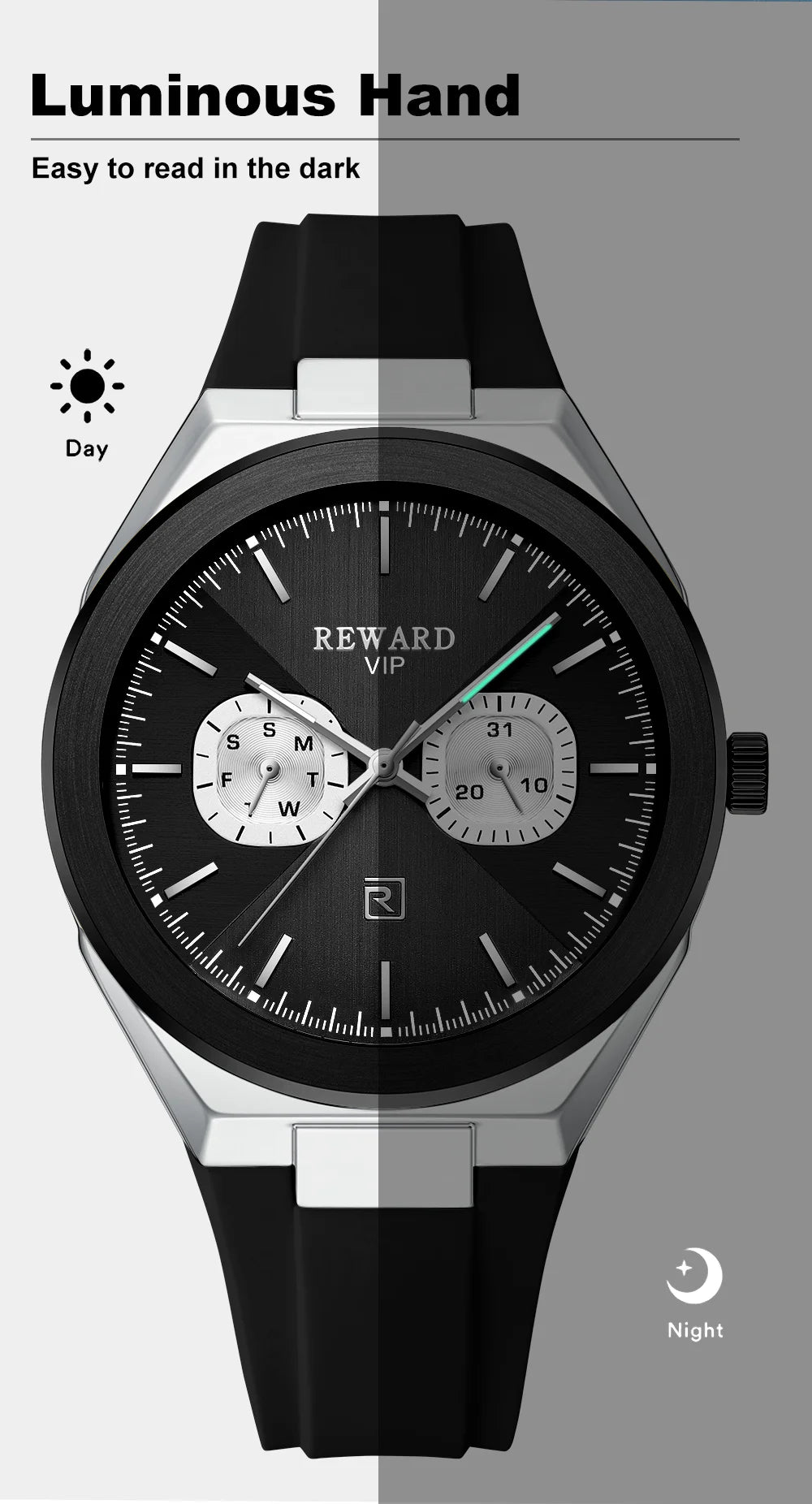 New Model REWARD Men's Watch Luxury Chronograph Business Wristwatch Solid Stainless Steel Band High Quality Watch