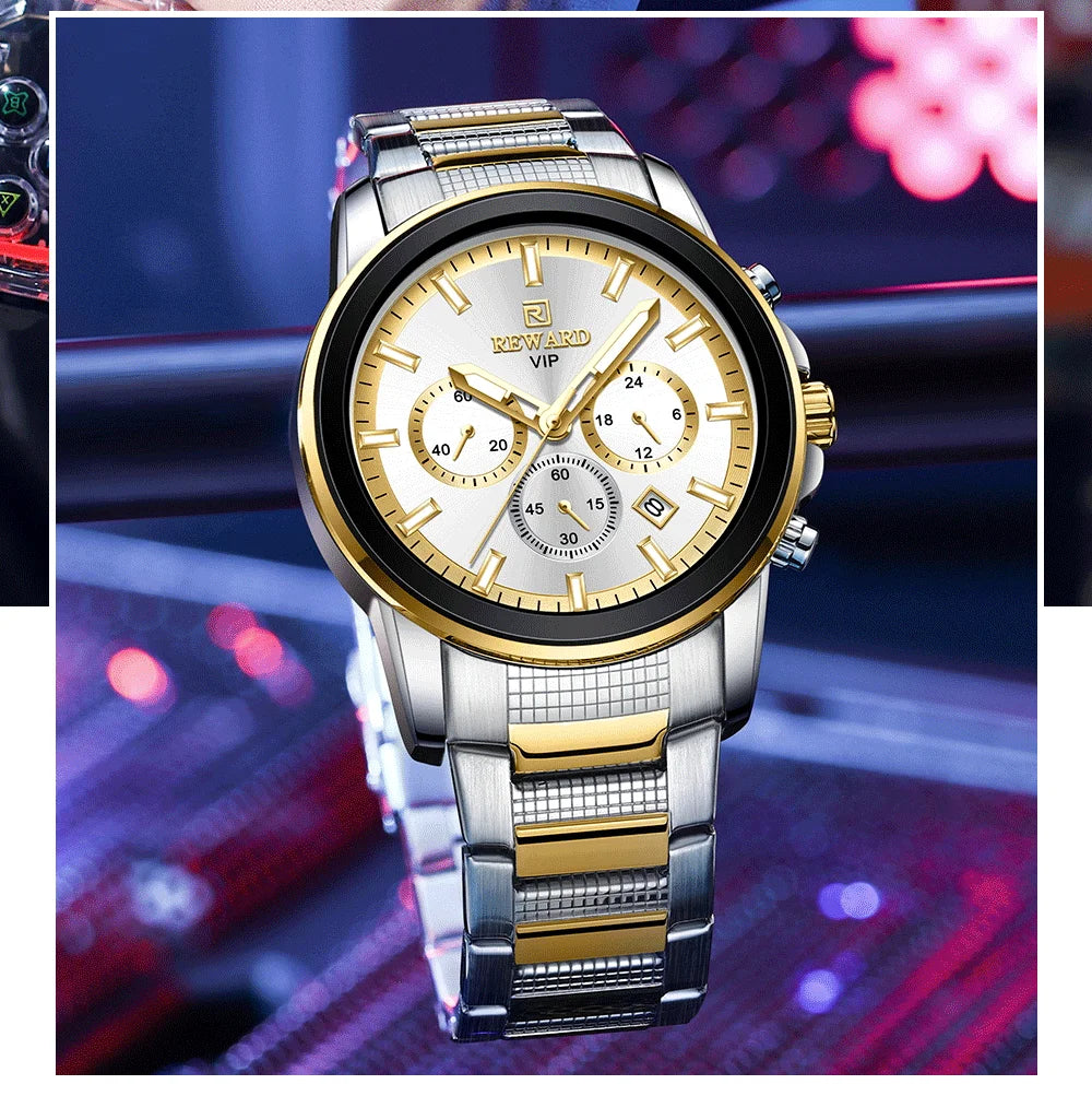 Reward Luxury Three-Eyes Classic Chronograph Quartz Watch Men REWARD Fashion Business Relogio Masculino Elegant