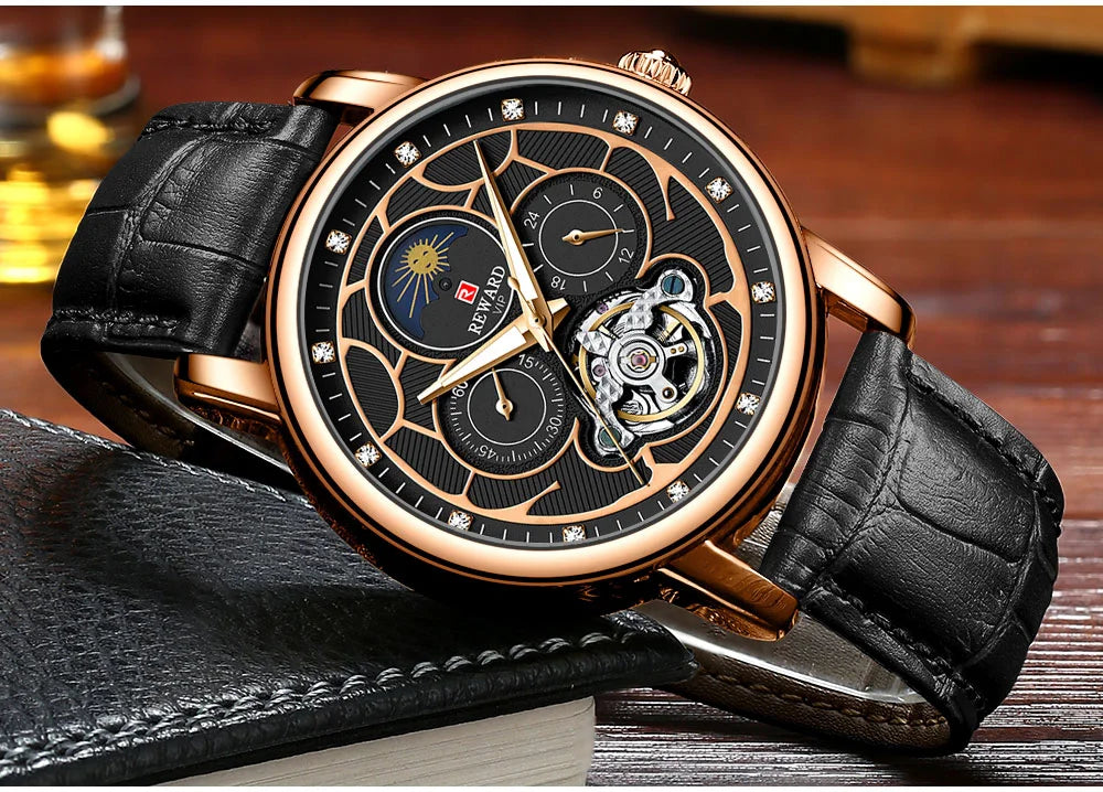 Reward Luxury men stainless steel automatic moon phase mechanical watch 2021 Custom logo casual fashion tourbillon wrist watch,RD33005M