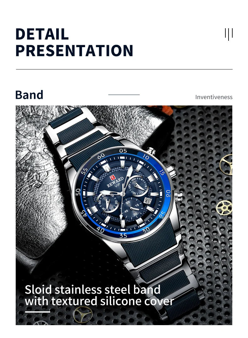 REWARD watches men wrist sport waterproof Luxury brand Silicone Band Quartz Wristwatch Male Watches Fashion Watch Man
