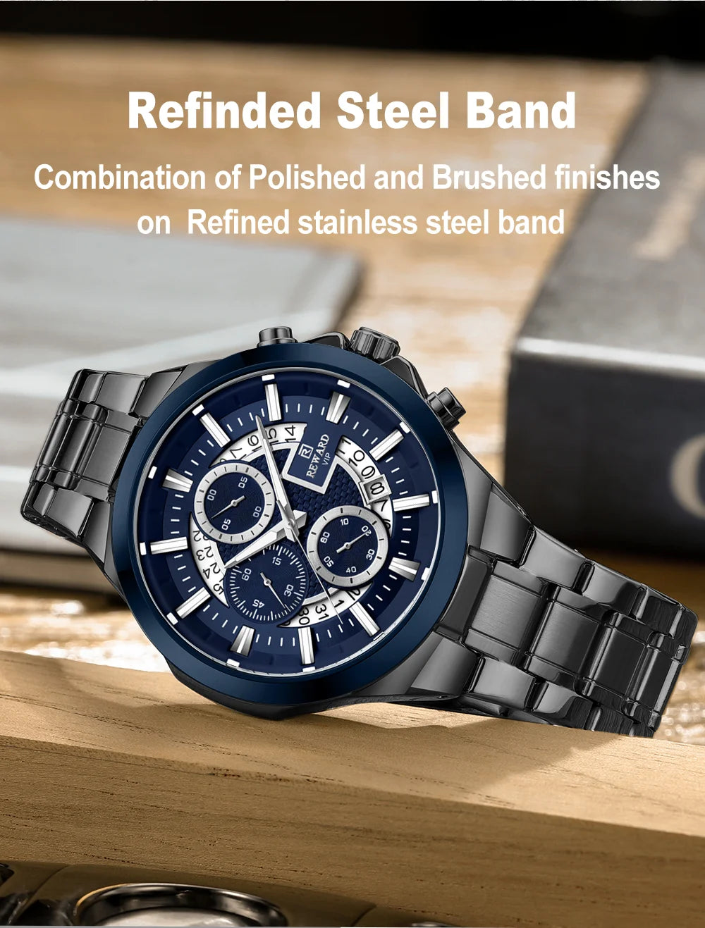 REWARD New Design Quartz Watch High Quality Waterproof Calendar Date Stainless Steel Premium Luxury Mens Wrist Watches Montre