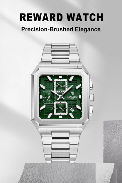 REWARD New Watch for Men High Quality Polishing Double Layered Case Square Chronograph Casual Quartz Watches Men Luxury