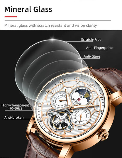 Reward Luxury men stainless steel automatic moon phase mechanical watch 2021 Custom logo casual fashion tourbillon wrist watch,RD33005M