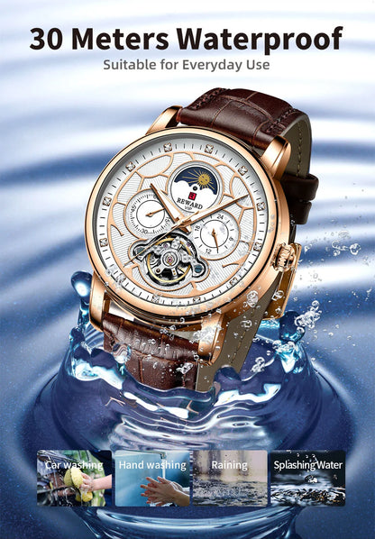 Reward Luxury men stainless steel automatic moon phase mechanical watch 2021 Custom logo casual fashion tourbillon wrist watch,RD33005M