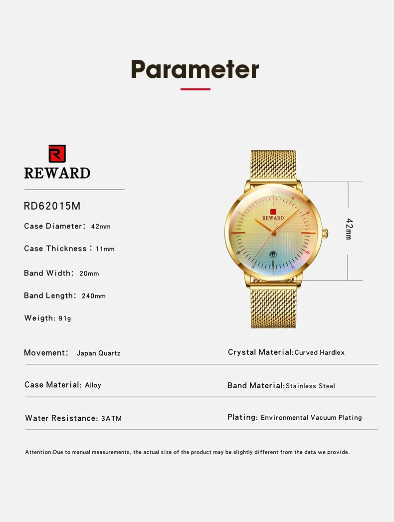 Reward Colorful Laser Changing Glass Men Watch. Featuring a vibrant, color-changing glass and a durable stainless steel strap, this watch is perfect for any sports or outdoor activities, as well as casual and formal occasions.