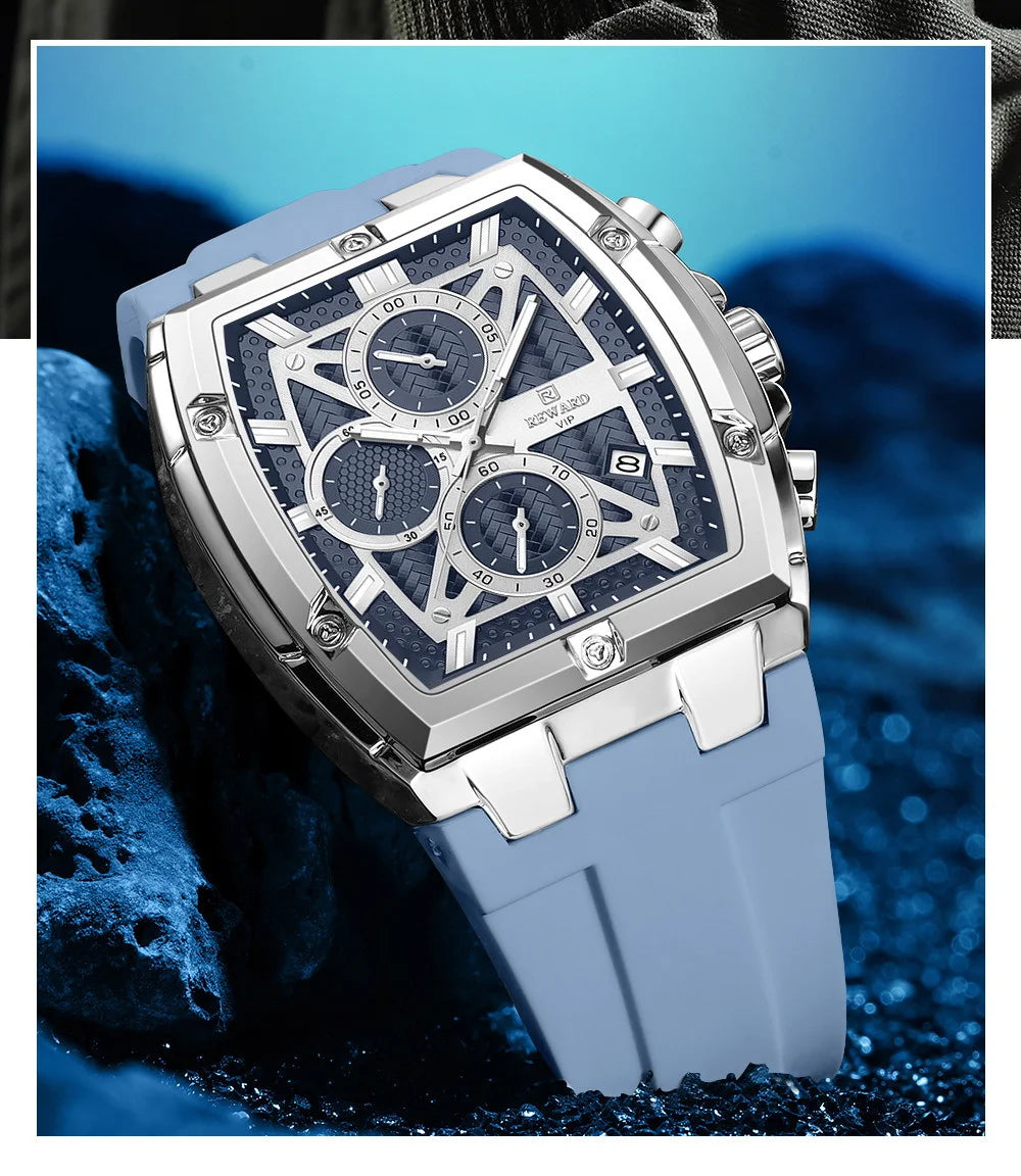 REWARD Fashion Watch Men Square Top Quality Luxury Alloy Quartz Watches Calendar Rubber Band Male Wrist Watches Factory OEM