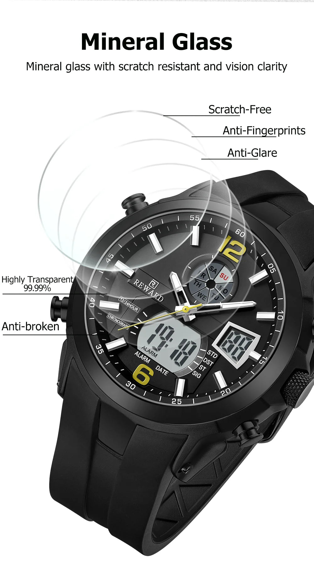 REWARD New digital watches men multi function week date running stopwatch outdoor fashion silicone quartz digital watch