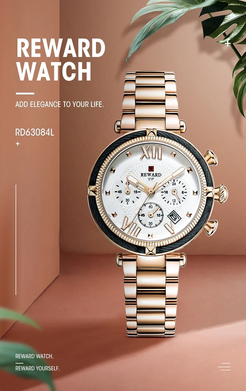 REWARD Hot Brand Luxury Women Watches Fashion Stainless Steel Band Quartz Sport Watch Luminous Ladies Wrist Watch,RD63084L