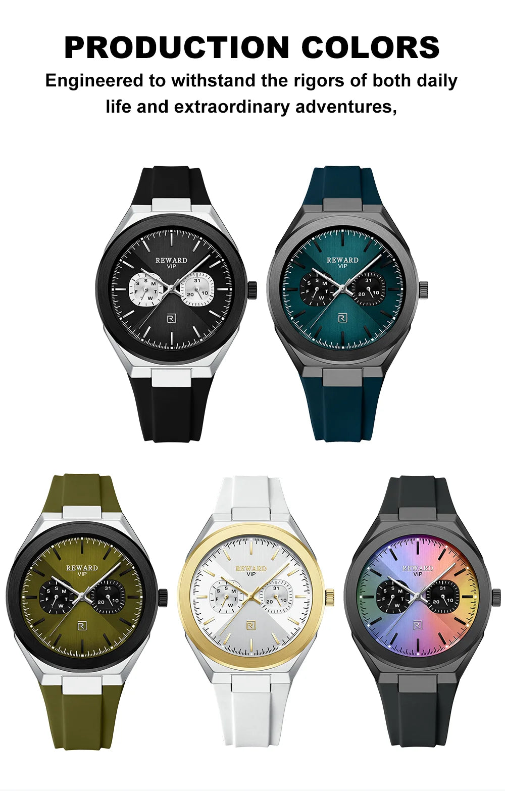 New Model REWARD Men's Watch Luxury Chronograph Business Wristwatch Solid Stainless Steel Band High Quality Watch