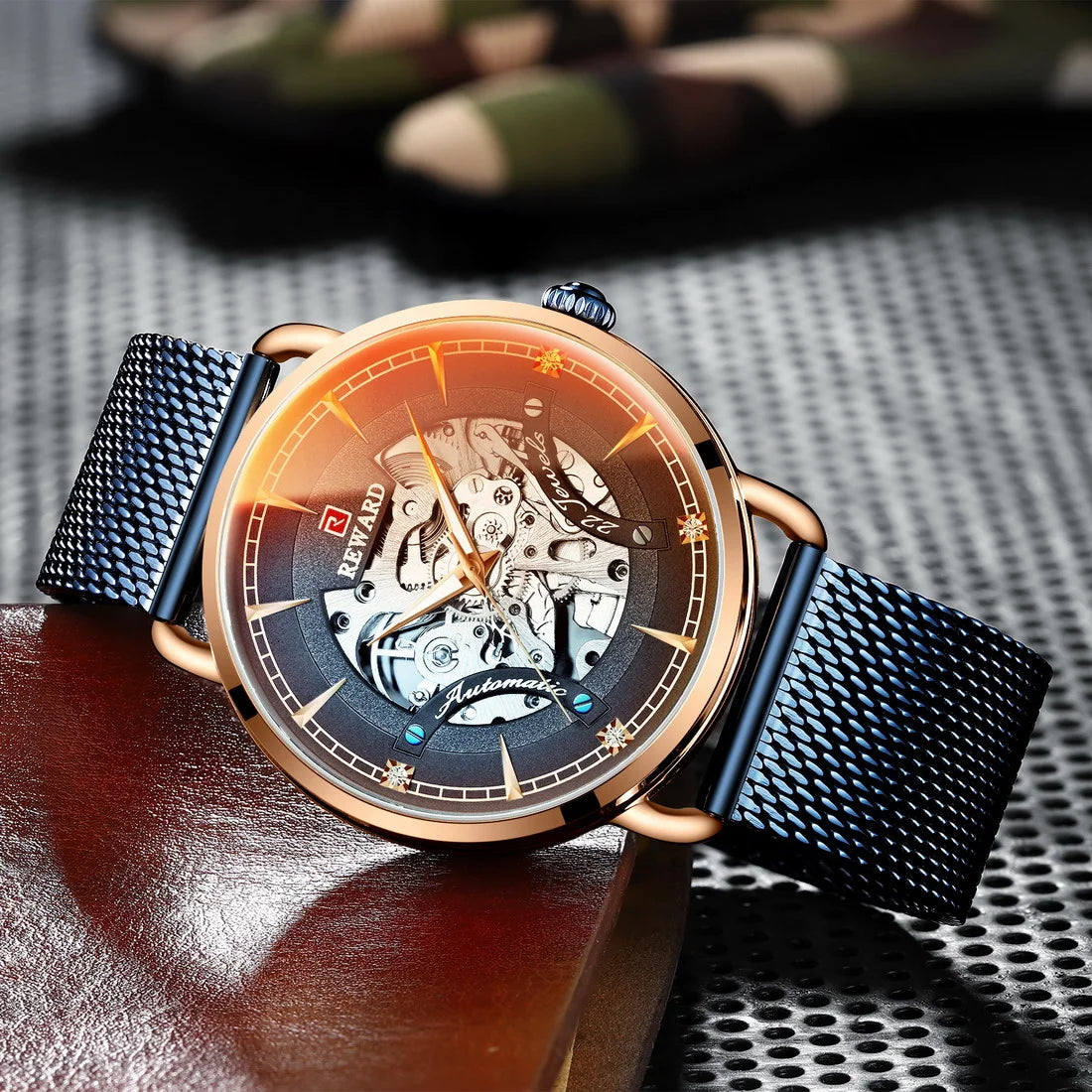 Reward Magic glass quality men stainless steel watches luxury functional automatic oem mechanical watches,RD32002M