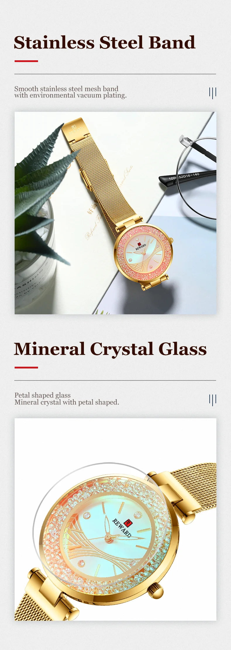 REWARD Ladies Watches Brands Luxury Rhinestone Dial Lady Watch, a stunning timepiece that combines elegance and practicality. With a durable stainless steel band and precision quartz movement, this watch is both fashionable and reliable.