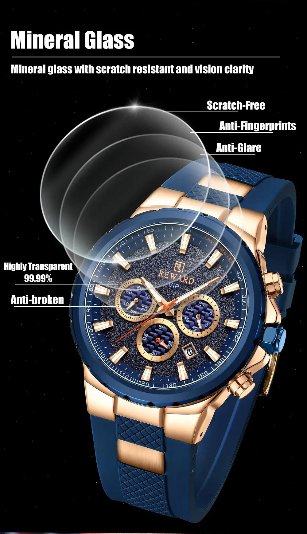 REWARD Watch for Men Casual Sport Quartz Watch Waterproof Three Eyes Fashion Men's Wristwatches
