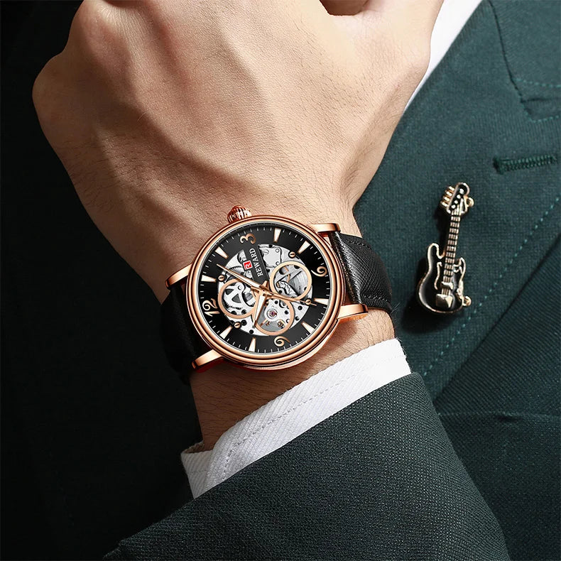 Reward Mechanical Watches Men Oem Luxury Skeleton Leather Band Mens Automatic Watch RD33001M