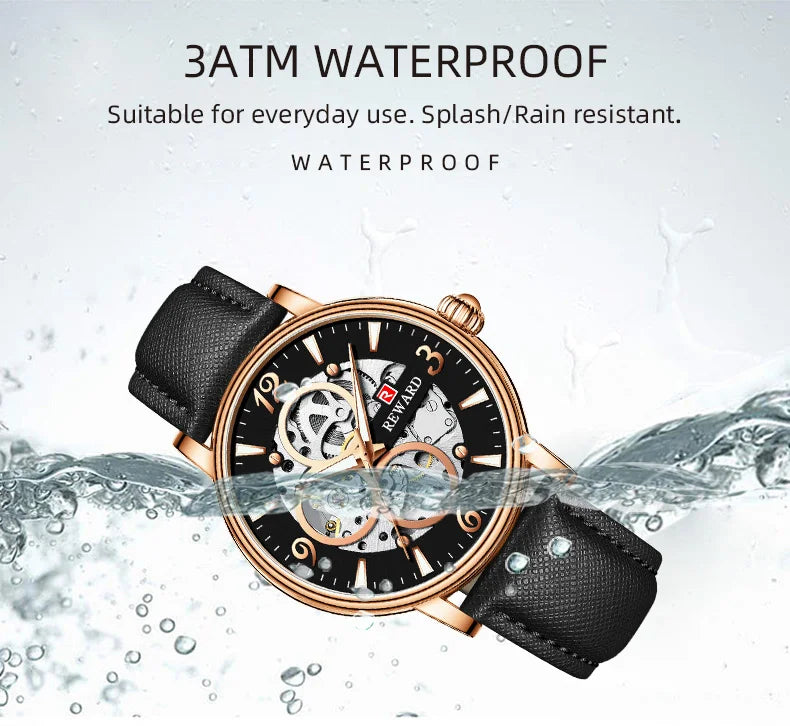 Reward Mechanical Watches Men Oem Luxury Skeleton Leather Band Mens Automatic Watch RD33001M