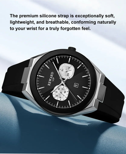 New Model REWARD Men's Watch Luxury Chronograph Business Wristwatch Solid Stainless Steel Band High Quality Watch