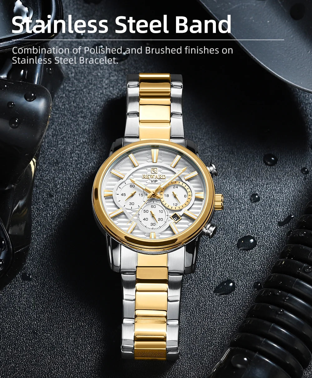 REWARD Fashion Mens Watch Wholesale Price Stainless Steel Waterproof Calendar Wristwatches Male Reloj Reward