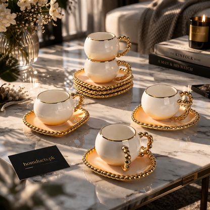 Luxury Heart-Shaped Tea Cup & Saucer with Gold Rim – 1 Piece