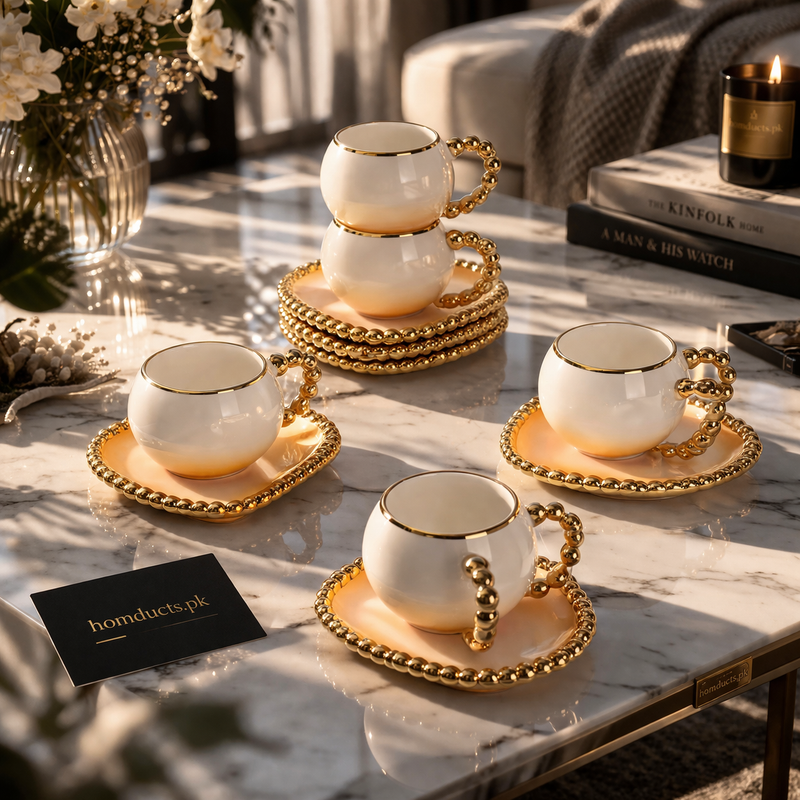 Luxury Heart-Shaped Tea Cup & Saucer with Gold Rim – 1 Piece detail view
