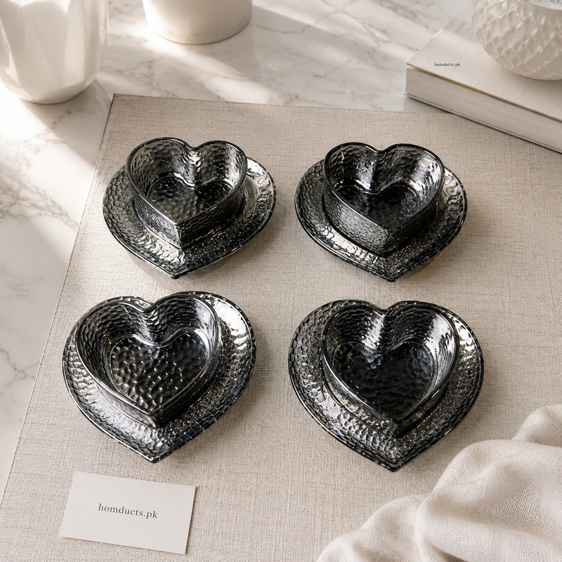 6 Pcs Heart-Shaped Glass Cup & Saucer Set – Elegant Tea & Coffee Cups detail view