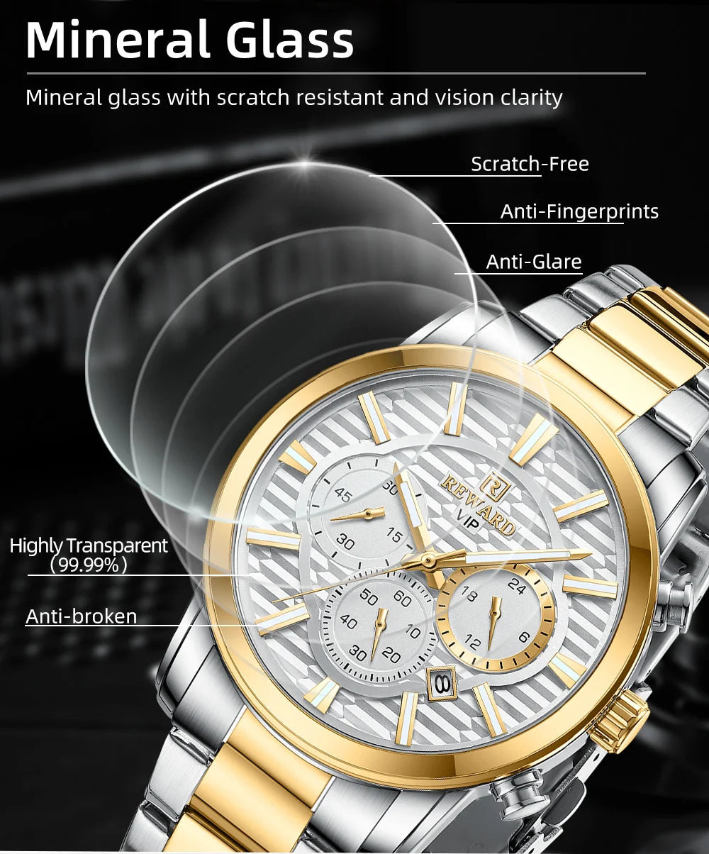REWARD Fashion Mens Watch Wholesale Price Stainless Steel Waterproof Calendar Wristwatches Male Reloj Reward