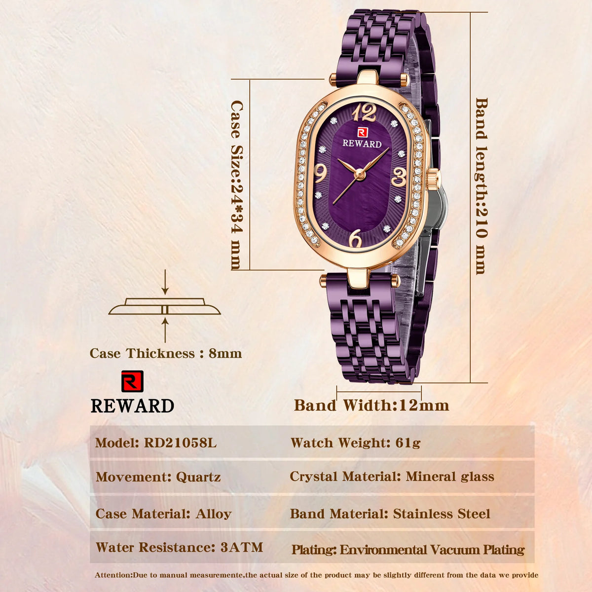 REWARD HOT Sale Women Watches Top Brand Luxury Stainless Steel Strap Wrist watch Female Quartz Ladies Watch Wife For Girl  RD21058L