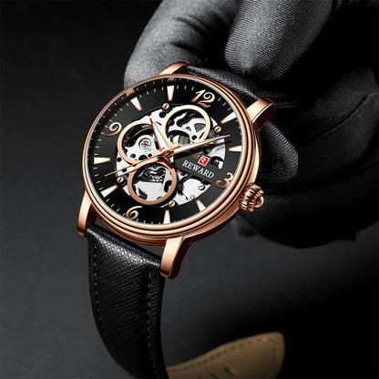 Reward Mechanical Watches Men Oem Luxury Skeleton Leather Band Mens Automatic Watch RD33001M