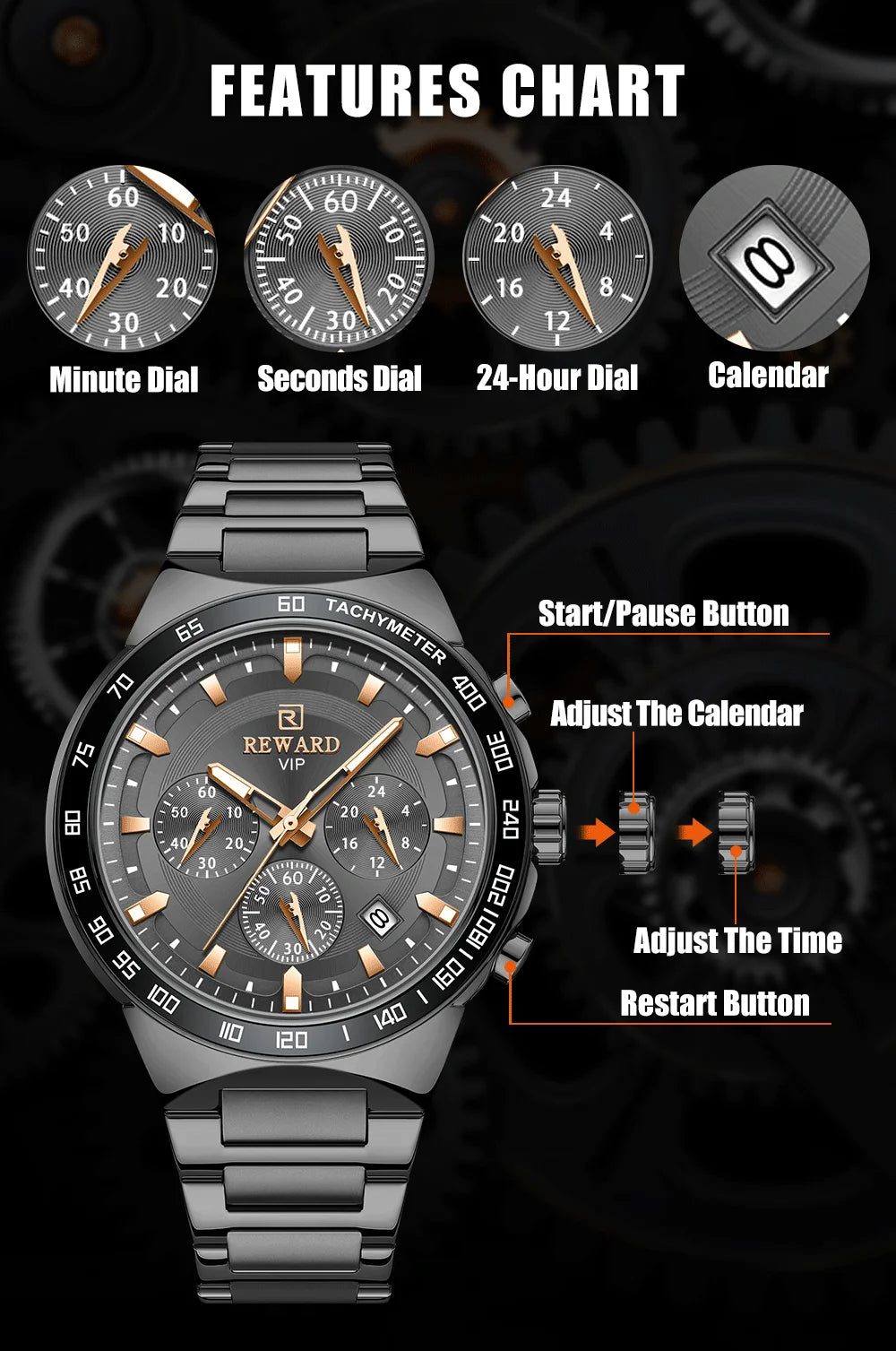 Reward New Design waterproof Casual luxury watch men In Stock fashion mens steel watch wrist chronograph watch RD81967M