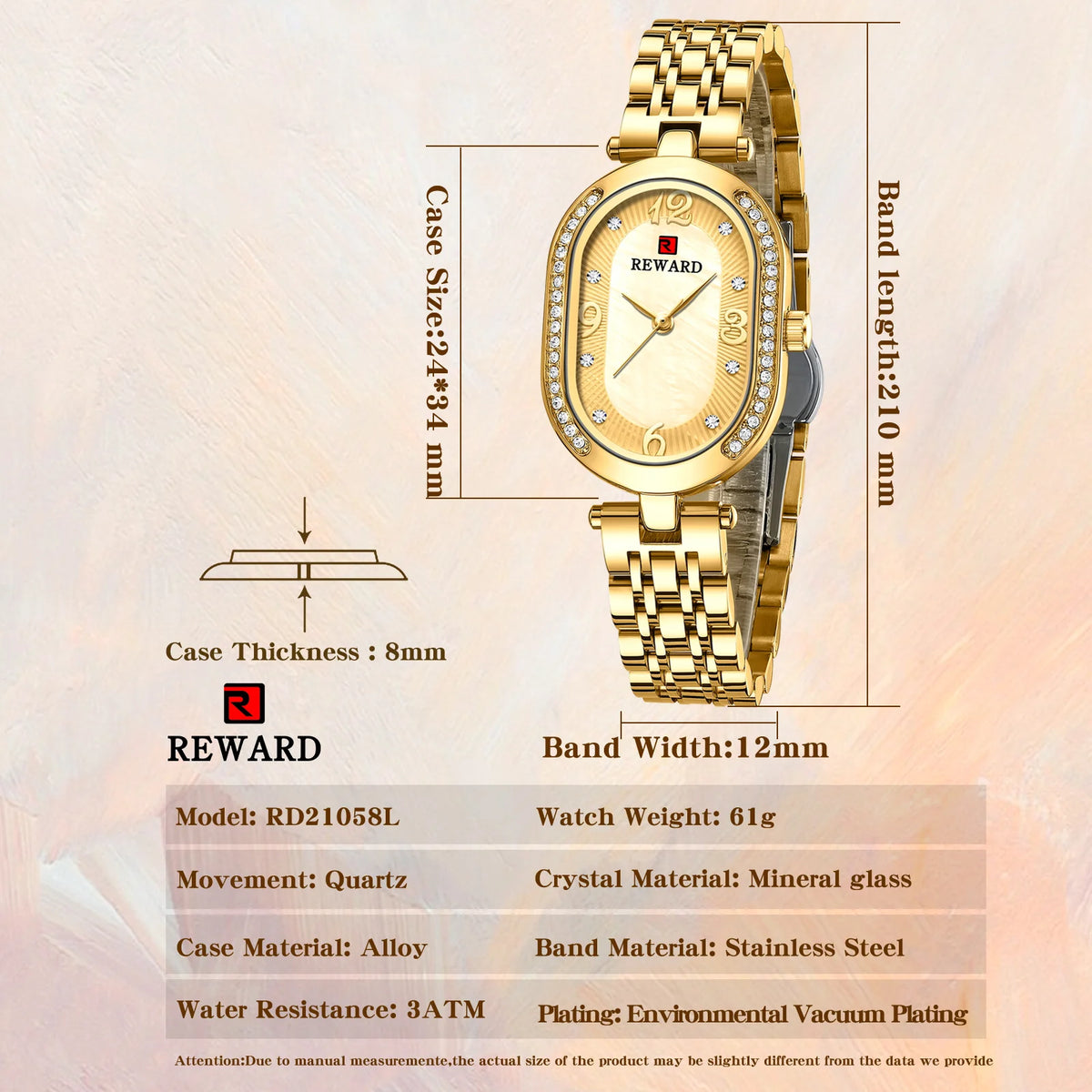 REWARD HOT Sale Women Watches Top Brand Luxury Stainless Steel Strap Wrist watch Female Quartz Ladies Watch Wife For Girl  RD21058L