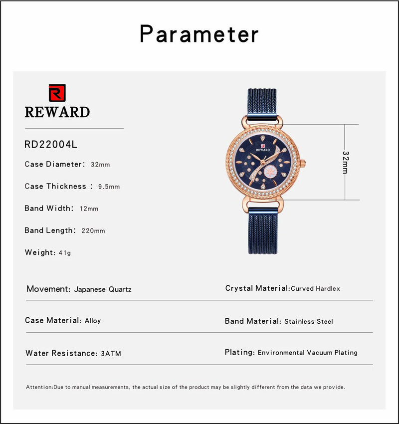 REWARD Luxury Watch Top Quality Women's Watches manufacturing diamond Waterproof Ladies Women Wristwatch Clock reloj RD22004L detail view