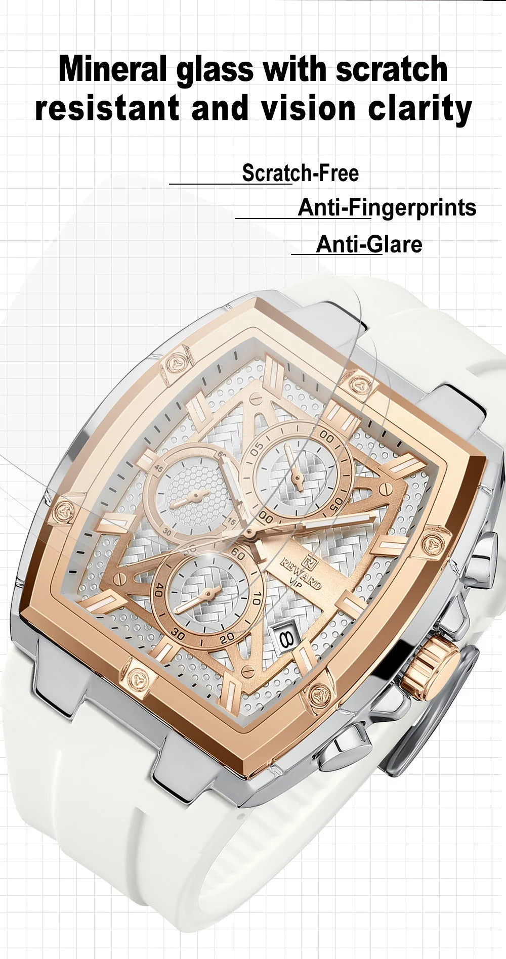 REWARD Fashion Watch Men Square Top Quality Luxury Alloy Quartz Watches Calendar Rubber Band Male Wrist Watches Factory OEM