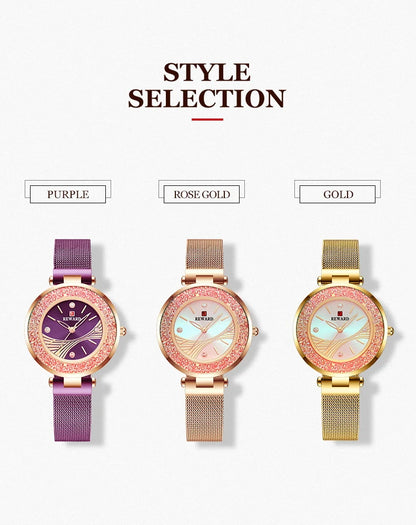 REWARD Ladies Watches Brands Luxury Rhinestone Dial Lady Watch, a stunning timepiece that combines elegance and practicality. With a durable stainless steel band and precision quartz movement, this watch is both fashionable and reliable.