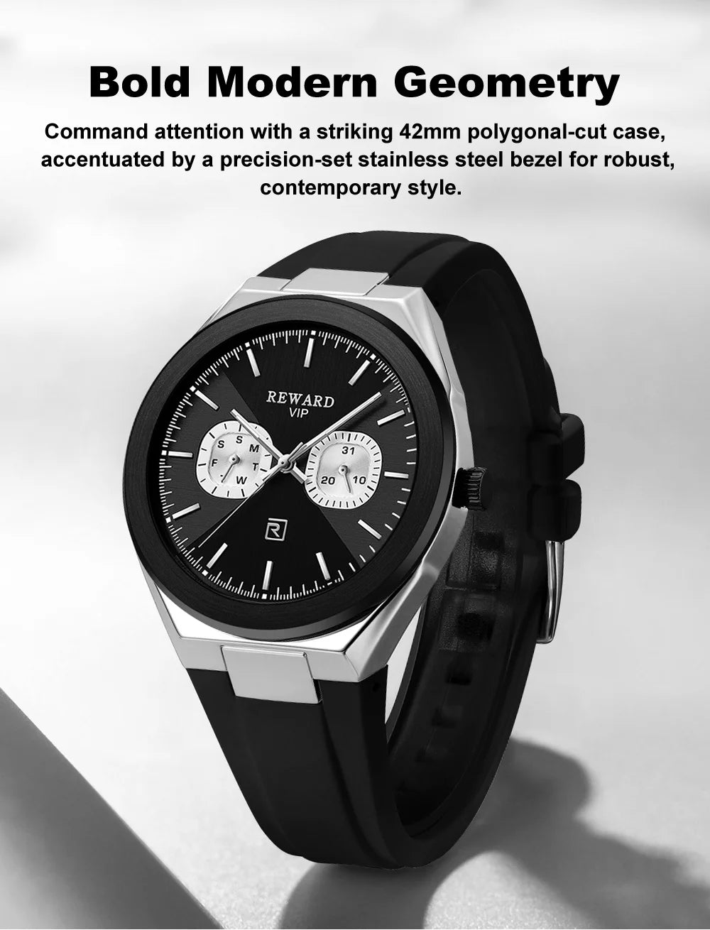 New Model REWARD Men's Watch Luxury Chronograph Business Wristwatch Solid Stainless Steel Band High Quality Watch