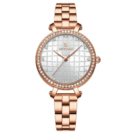 Reward 2022 New Arrival Wrist Watch Women Luxury Diamond Inlay Stainless Steel Ladies Golden Watches Wholesale Montre Acier RD21075L