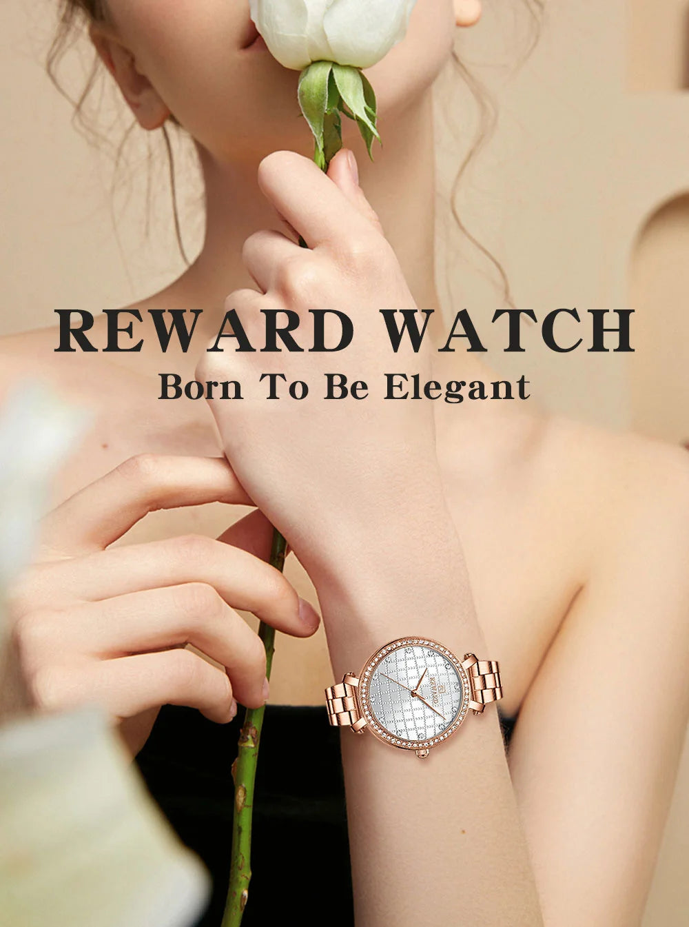 Reward 2022 New Arrival Wrist Watch Women Luxury Diamond Inlay Stainless Steel Ladies Golden Watches Wholesale Montre Acier RD21075L