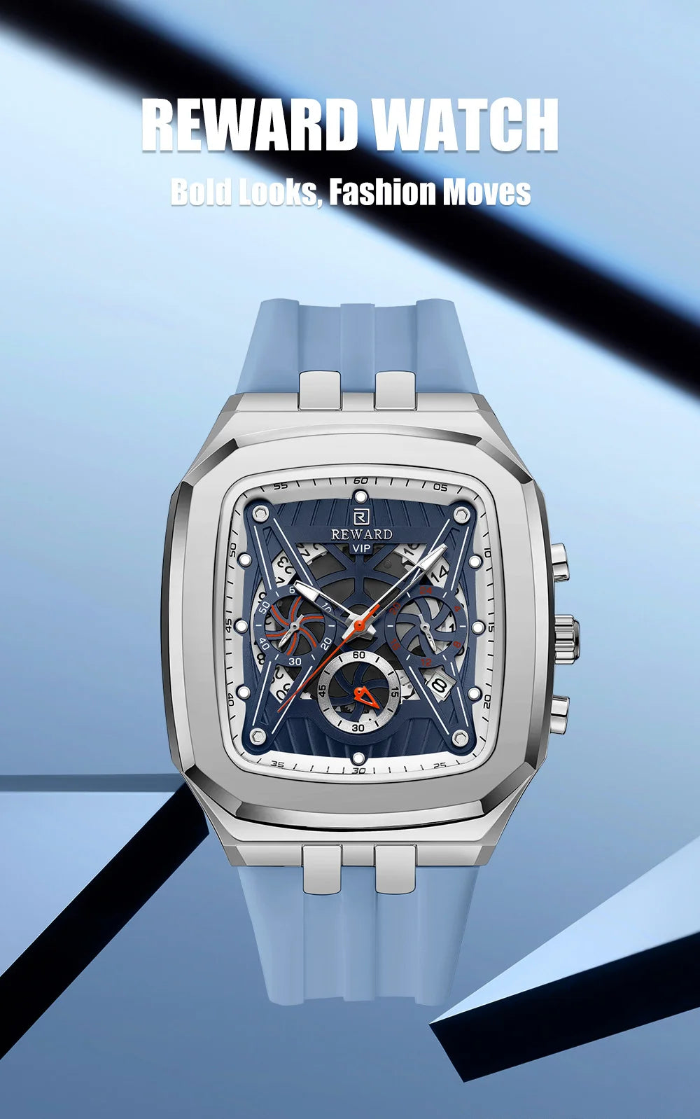 REWARD Watch Men Fashion Square Wheel Chronograph Mens Wristwatch 3bar Water Resistant Functional Sport Silicone Watch Male