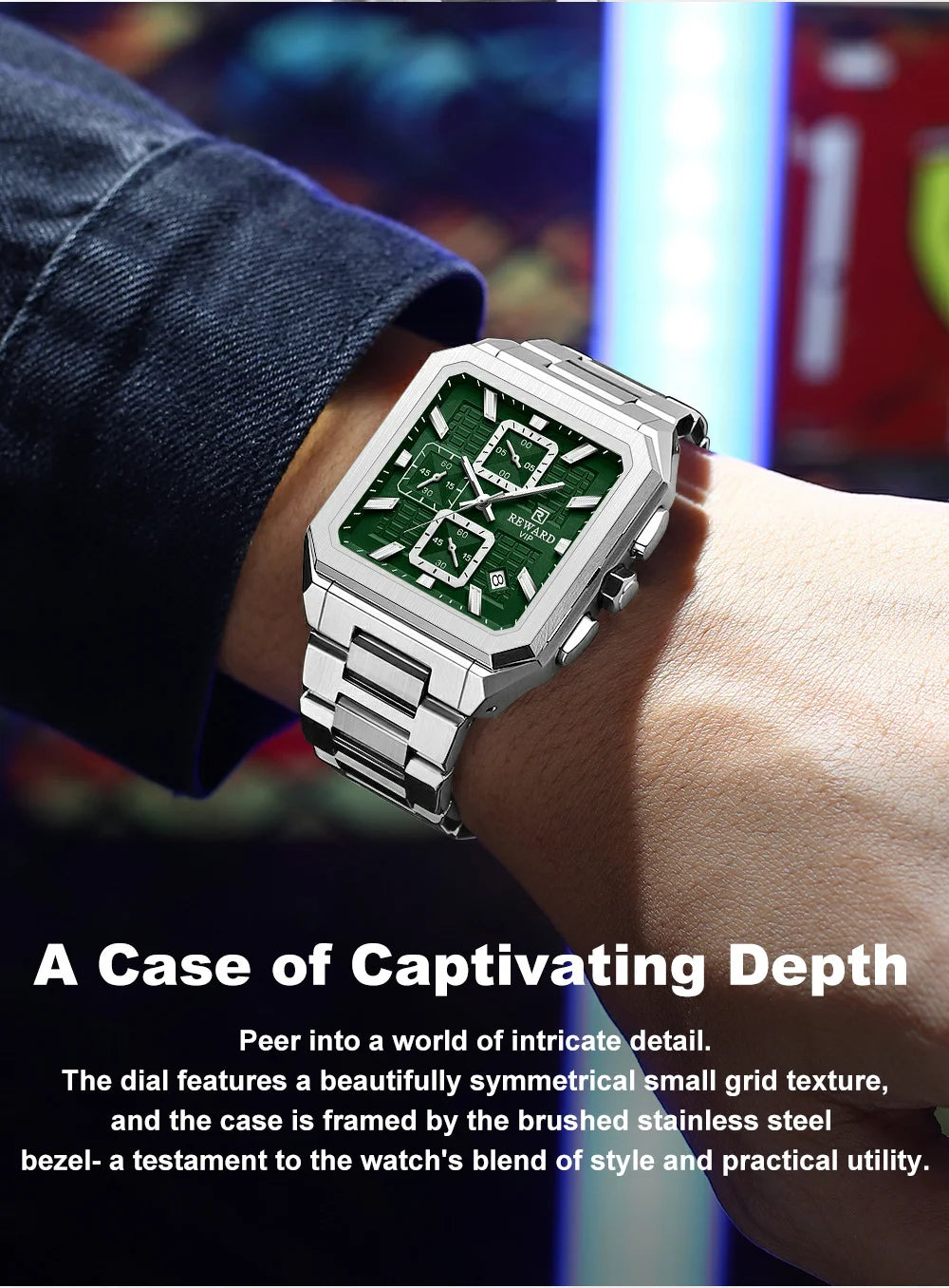 REWARD New Watch for Men High Quality Polishing Double Layered Case Square Chronograph Casual Quartz Watches Men Luxury