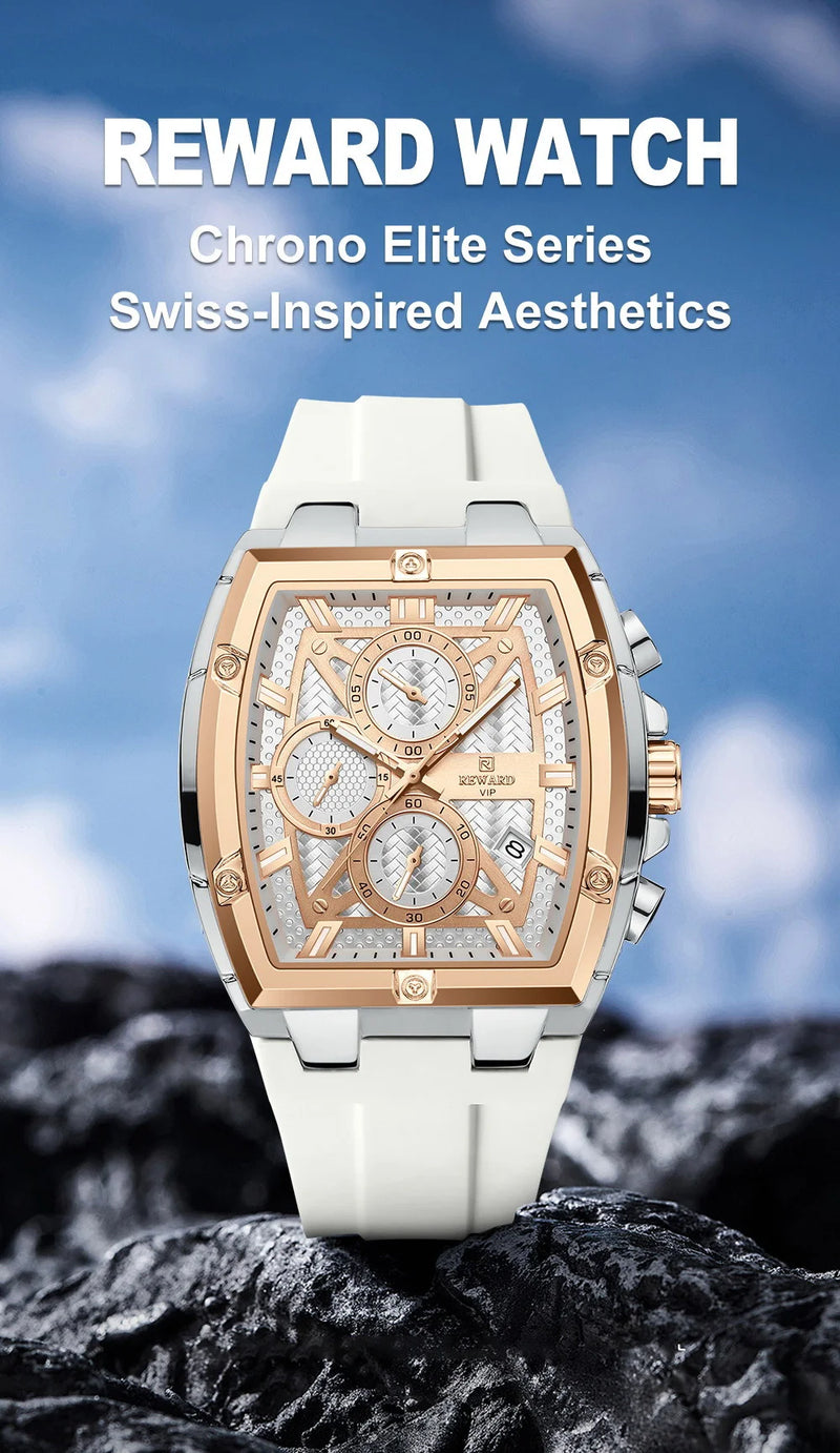 REWARD Fashion Watch Men Square Top Quality Luxury Alloy Quartz Watches Calendar Rubber Band Male Wrist Watches Factory OEM detail view