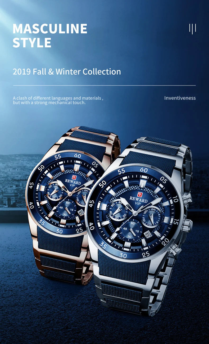 REWARD watches men wrist sport waterproof Luxury brand Silicone Band Quartz Wristwatch Male Watches Fashion Watch Man