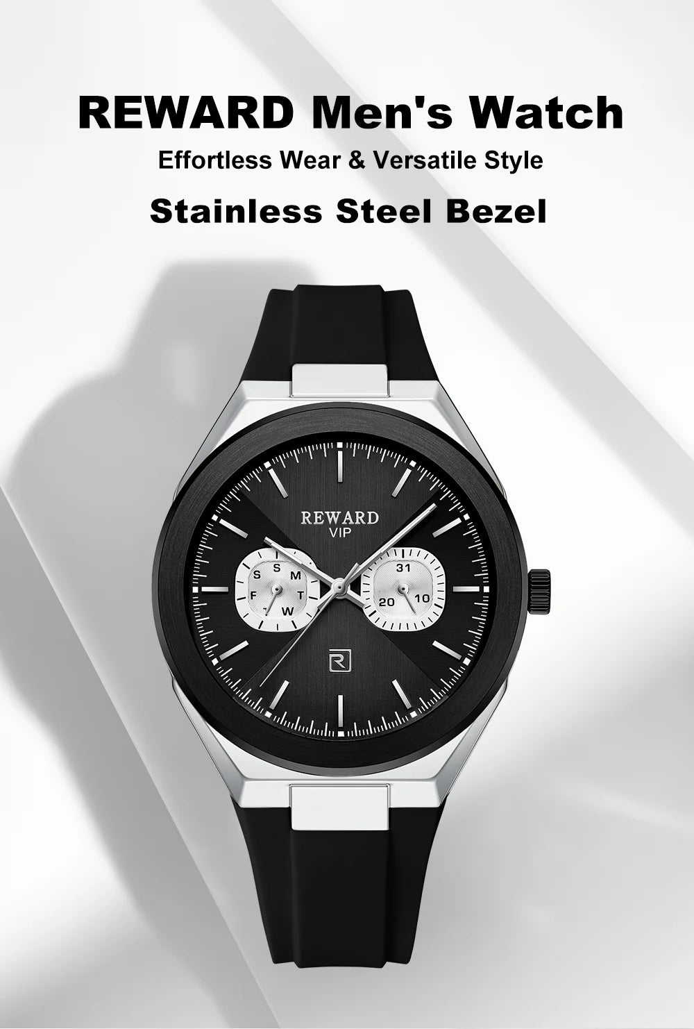 New Model REWARD Men's Watch Luxury Chronograph Business Wristwatch Solid Stainless Steel Band High Quality Watch