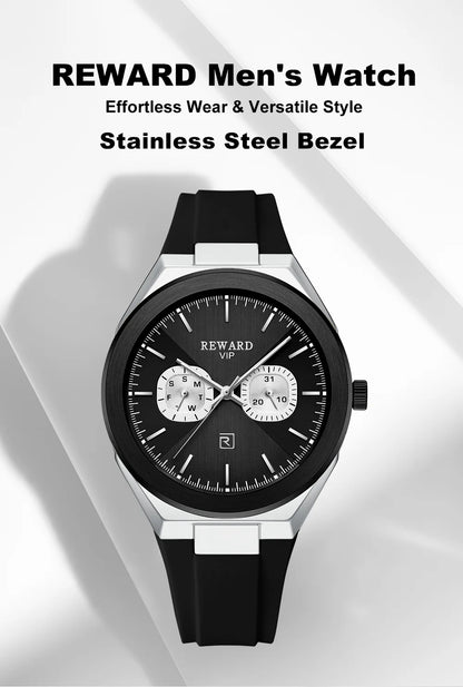 New Model REWARD Men's Watch Luxury Chronograph Business Wristwatch Solid Stainless Steel Band High Quality Watch
