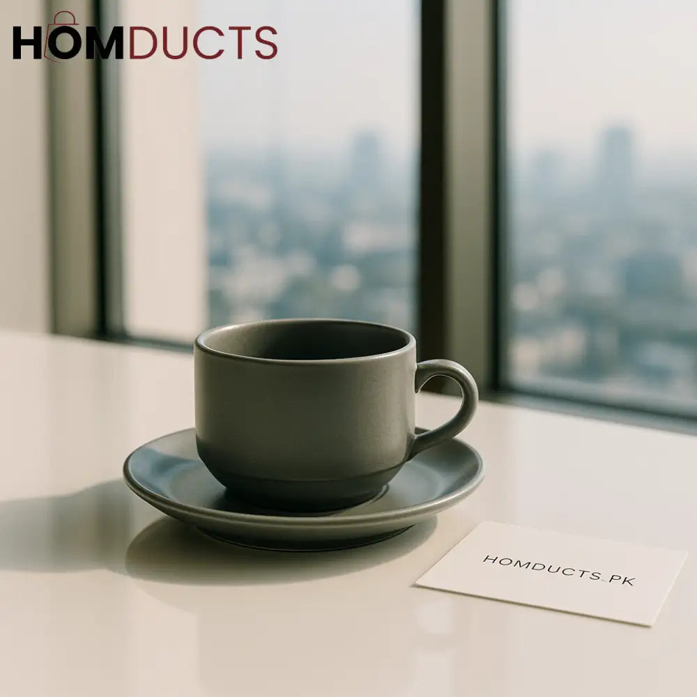 Luxury Grey Ceramic Coffee Cup & Saucer Set – Premium Minimalist Design 6pcs Cup And Saucer