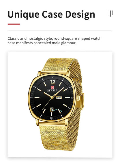 Check out the Reward New Arrivals waterproof simple quartz watches gift set, featuring two simple yet elegant watches made with high-quality alloy materials that are both durable and water-resistant.
