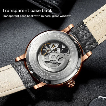 Reward Mechanical Watches Men Oem Luxury Skeleton Leather Band Mens Automatic Watch RD33001M