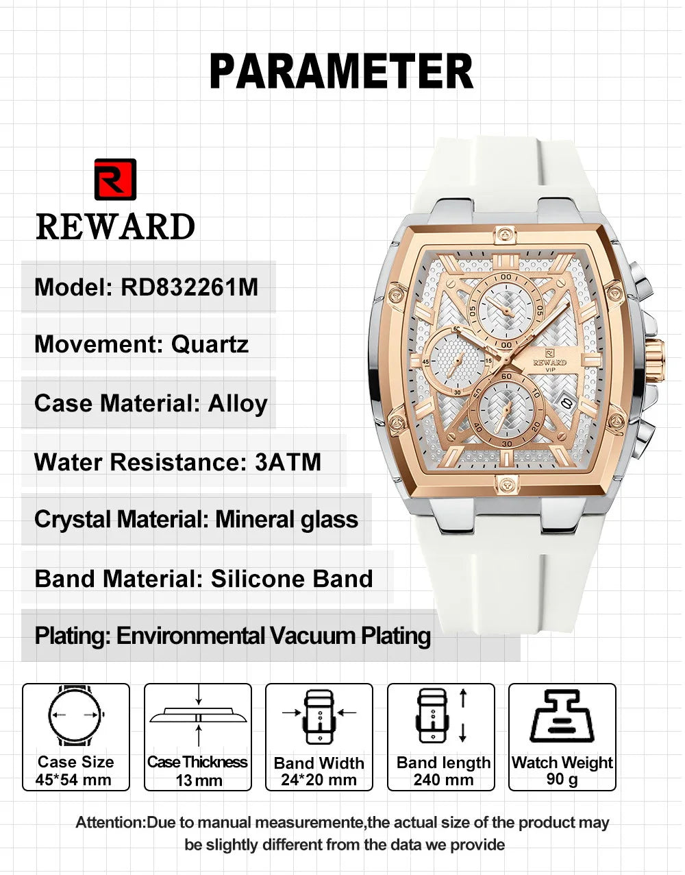 REWARD Fashion Watch Men Square Top Quality Luxury Alloy Quartz Watches Calendar Rubber Band Male Wrist Watches Factory OEM