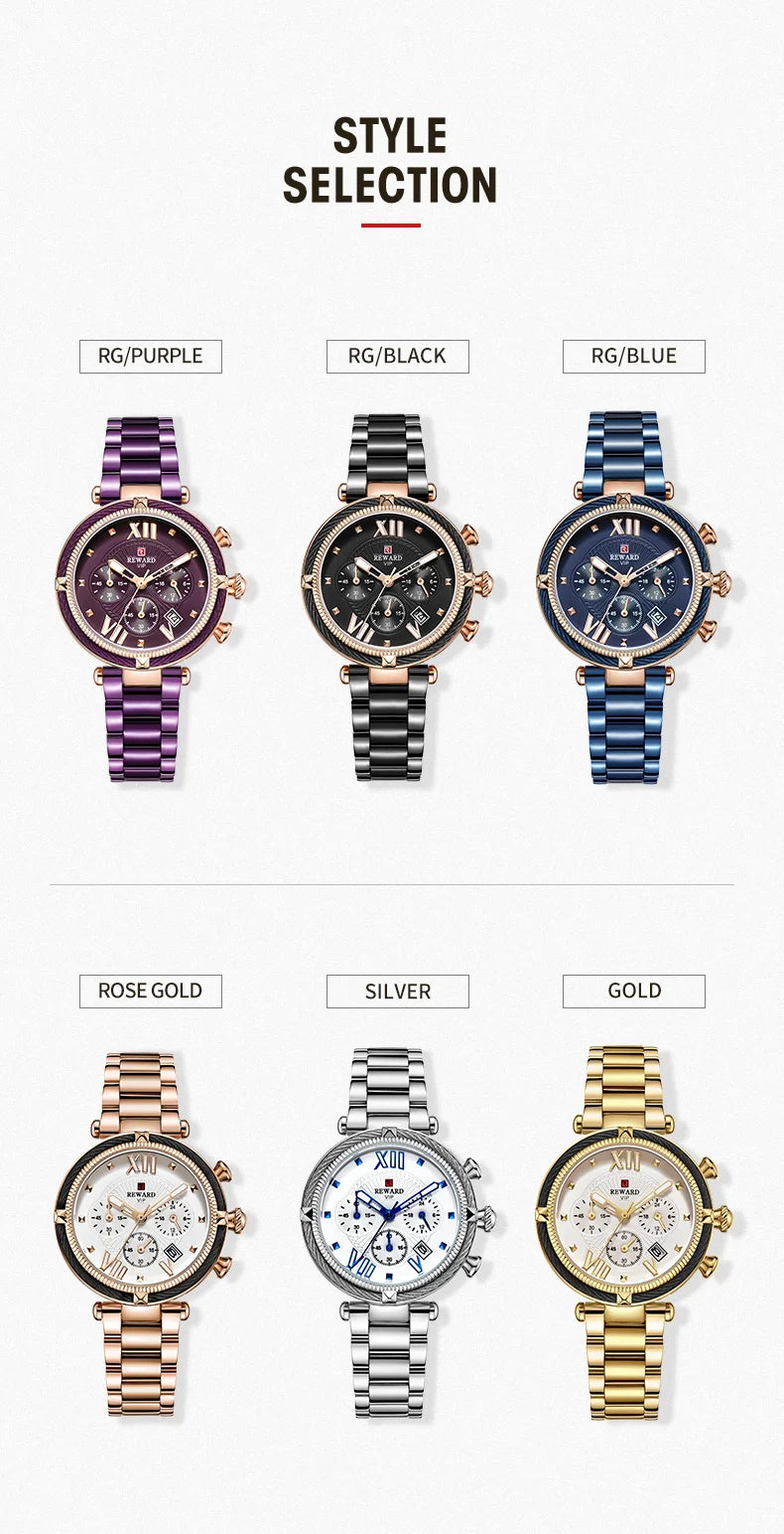 REWARD Hot Brand Luxury Women Watches Fashion Stainless Steel Band Quartz Sport Watch Luminous Ladies Wrist Watch,RD63084L