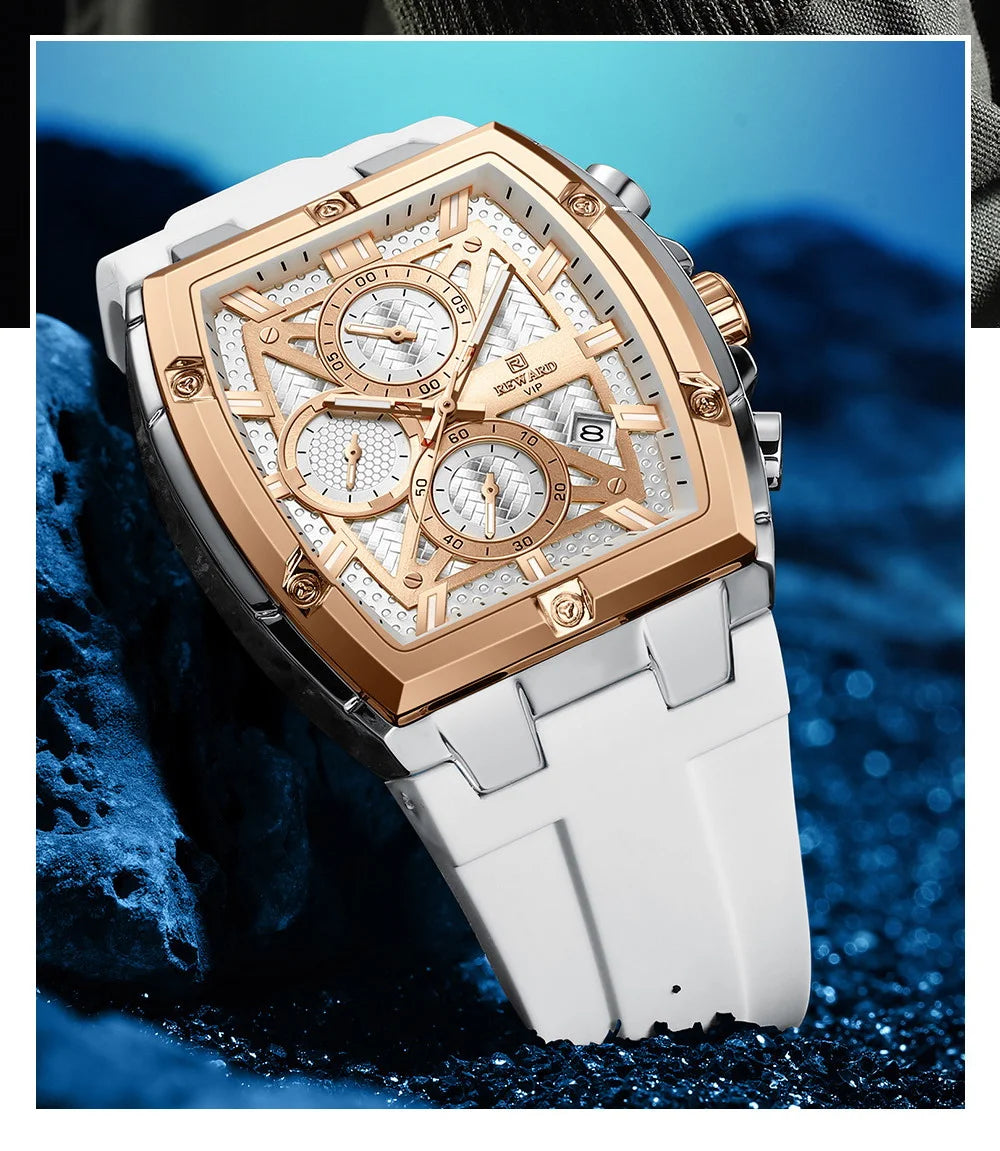REWARD Fashion Watch Men Square Top Quality Luxury Alloy Quartz Watches Calendar Rubber Band Male Wrist Watches Factory OEM