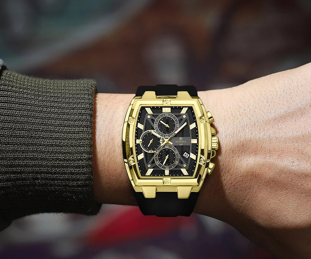 REWARD Fashion Watch Men Square Top Quality Luxury Alloy Quartz Watches Calendar Rubber Band Male Wrist Watches Factory OEM