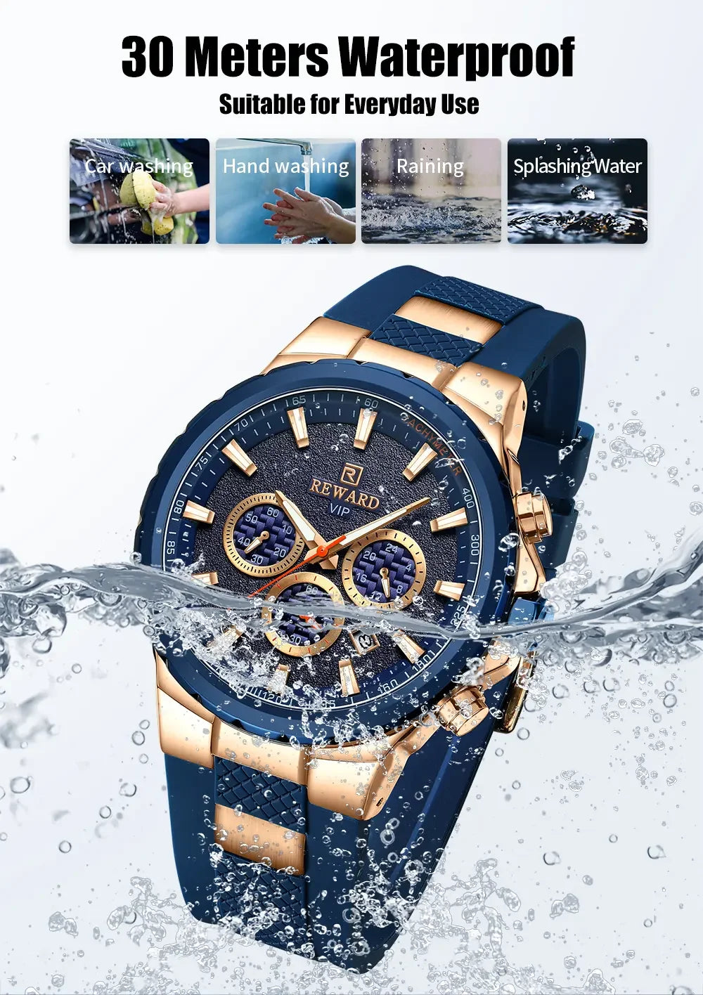REWARD Watch for Men Casual Sport Quartz Watch Waterproof Three Eyes Fashion Men's Wristwatches