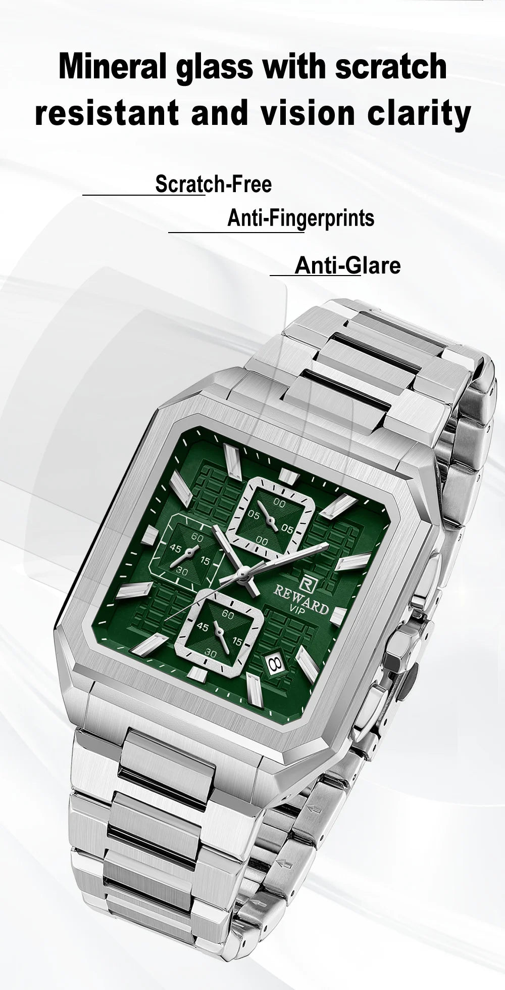 REWARD New Watch for Men High Quality Polishing Double Layered Case Square Chronograph Casual Quartz Watches Men Luxury