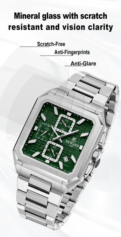 REWARD New Watch for Men High Quality Polishing Double Layered Case Square Chronograph Casual Quartz Watches Men Luxury